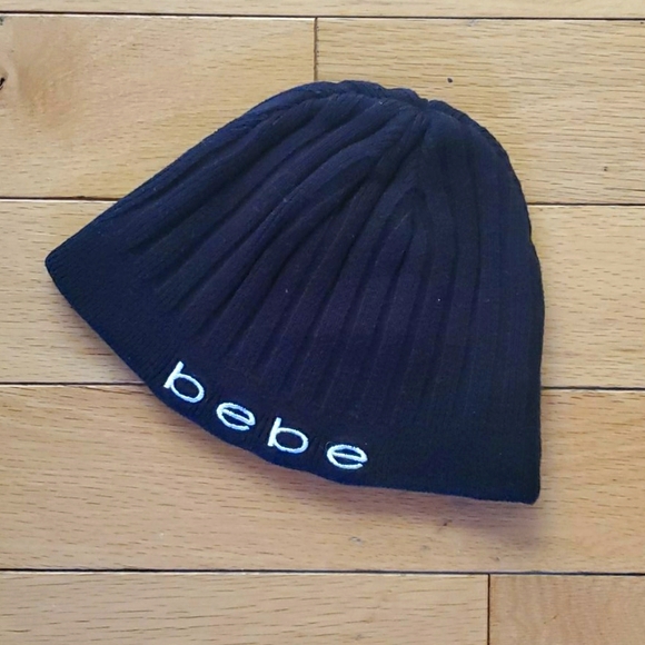 Bebe black knit cotton beanie nwot